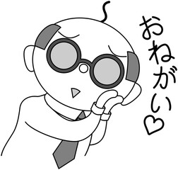 お願いする中年男性（白黒）