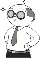 威張る中年男性（白黒）