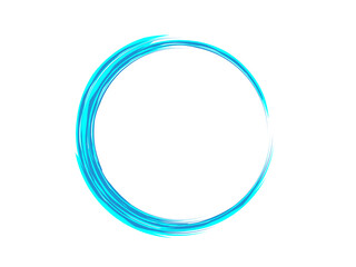 Grunge circle made of blue paint using art brush.Grunge oval marking element isolated on the white background.