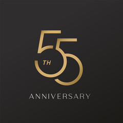 55th anniversary celebration logotype with elegant number shiny gold design - obrazy, fototapety, plakaty