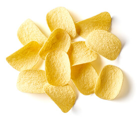 Potato chips isolated on white, from above