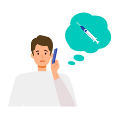 Man is talking on his smartphone about vaccination. Concept for coronavirus vaccination.