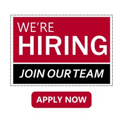 We are Hiring vector design with black and white text design on red and black background. Business recruiting concept with white and black color. apply now vector illustration for the hiring concept.