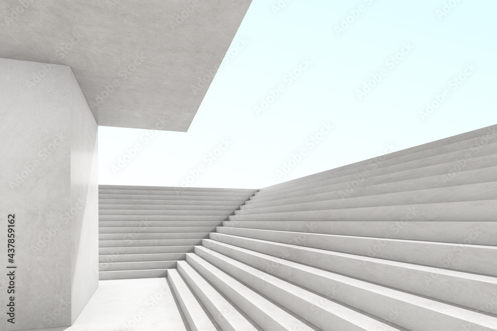 Leinwandbilder Abstract 3d rendering of empty concrete space with light and shadow on the stair structure, Futuristic architecture.