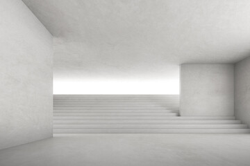 Abstract 3d rendering of empty concrete space with light and shadow on the stair structure, Futuristic architecture.