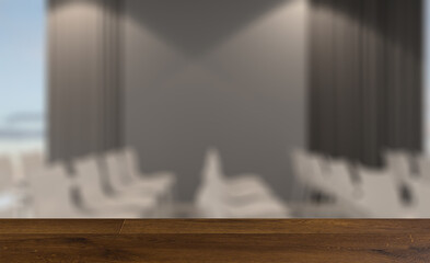 Background with empty table. Flooring. Modern office Cabinet.  3D rendering.   Meeting room