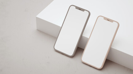 Two smartphones mockup and copy space for ui ux app concept design. Application interface and web design presentation concept in 3D rendering