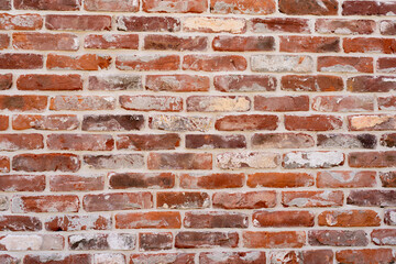 old brick wall background painted in white color red bricks