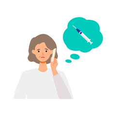 Elderly woman is talking on her smartphone about vaccination. Concept for coronavirus vaccination.