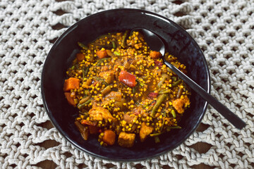 vegan buckwheat with sweet potato bell pepper and green beans with rumeric and aromatic spices
