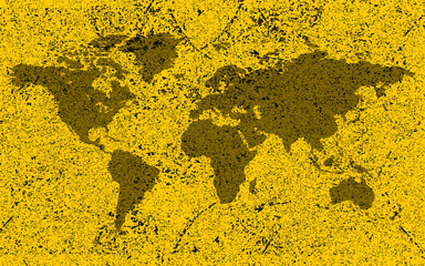 World map. Vector illustration of grunge world map wallpaper.  Attention. Danger zone. Caution toxic contaminants. Post Apocalyptic concept. Template for website pattern.