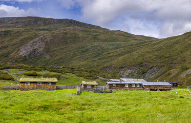 Traditional Norwegian summer mountain farm on the fjell