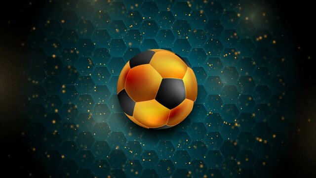 Luxury blue sport motion background with golden dots and soccer ball. Seamless looping. Video animation Ultra HD 4K 3840x2160