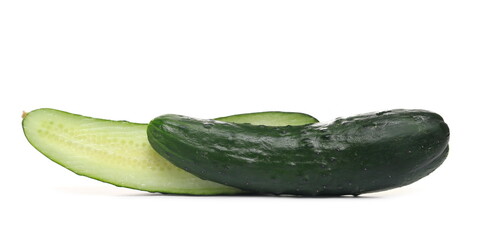 Cucumber sliced in half isolated on white background