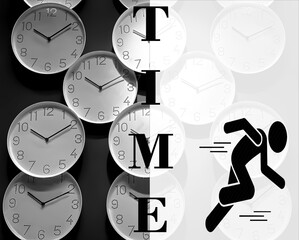 countdown begins  poster illustration with clock themed background: run ahead of time, a call to action symbol, its time to work