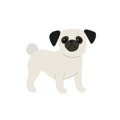 Pug dog. Cute dog character. Vector illustration in cartoon style for poster, postcard.