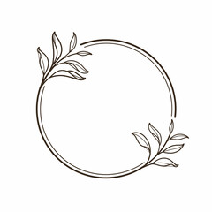 Round botanical frame element with tea leaves. Simple contour vector illustration for packaging, corporate identity, labels, postcards, invitations.
