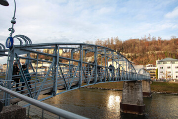 Salzburg, Austria,-December ‎27, ‎2017:bridge across the Salzach river, Salzburg