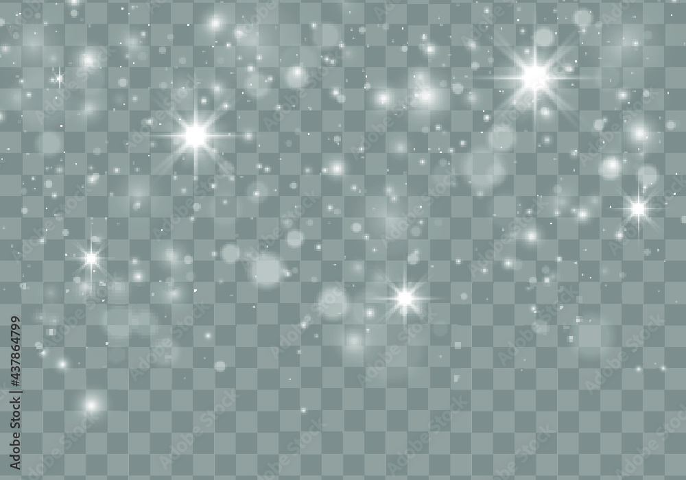 Poster white sparks and glitter special light effect. the dust sparks and golden stars shine with special l