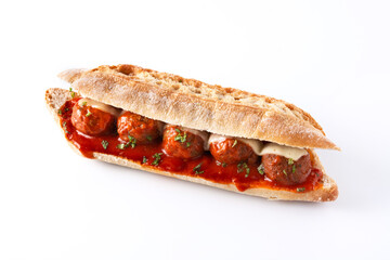 Meatball sub sandwich isolated on white background