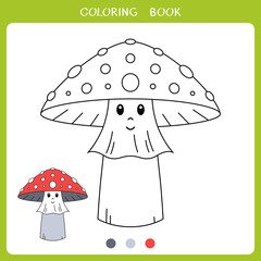 Simple educational game for kids. Cute mushroom for coloring book
