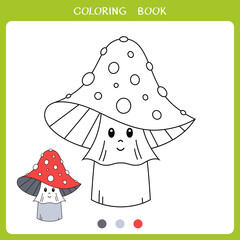 Simple educational game for kids. Cute mushroom for coloring book