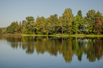 Lielberkene mill lake in sunny day, Latvia.