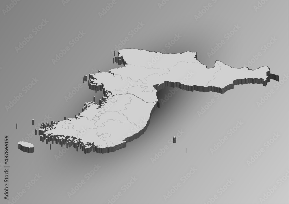 Wall mural Isometric Korea map with border vector template. Shadow grey background.