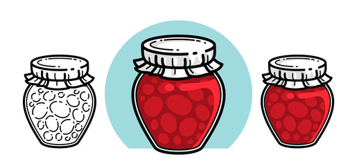 Jar of jam isolated on white vector illustration in cartoon style, delicious and healthy natural food homemade marmalade.