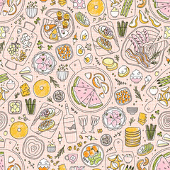 Eat all you can charcuterie table, illustration pattern - 437866738