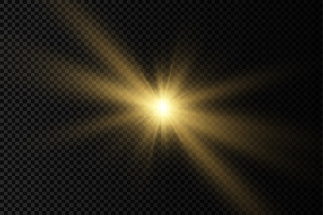 Yellow glowing light bright star, golden sun.