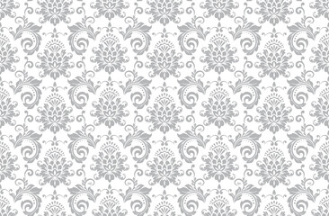 Wallpaper in the style of Baroque. Seamless vector background. White and gray floral ornament. Graphic pattern for fabric, wallpaper, packaging. Ornate Damask flower ornament.