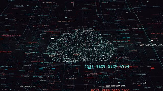 Global digital word, symbol of cloud technology in modern digital world with random hash codes and other digital noise around of binary cloud symbol