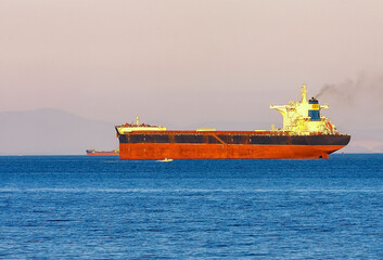 Empty container freighter ship waiting on Vladivostok, Russia