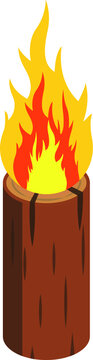 Bonfire. Burning log. Travel item. Flat design.