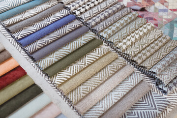 Colorful upholstery samples in the shop