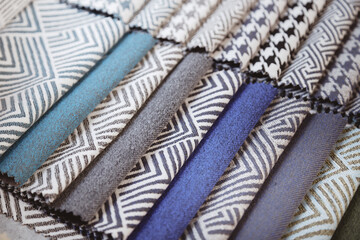 Colorful upholstery samples in the shop