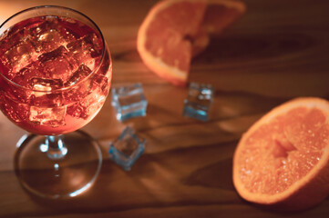 Italian spritz close up on wooden table