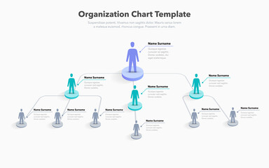 Company organization chart template with place for your content. Easy to use for your website or presentation. - obrazy, fototapety, plakaty