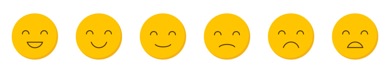 Set of emoticons.  Thin line smiley emoji. Flat yellow icons, vector