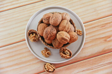 walnut fruit in a hard brown shell