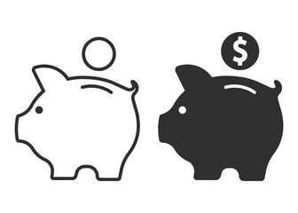 Piggy bank with coin. Money saving, economy, investment, banking or business services concept. Vector illustration.