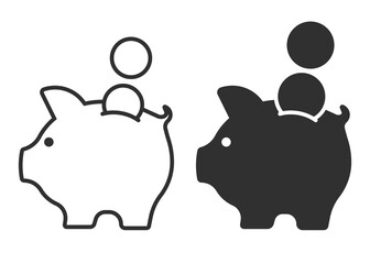Piggy bank with coin. Money saving, economy, investment, banking or business services concept. Vector illustration.