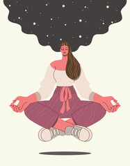 Businesswomen Meditating in concentrate yoga relax lotus position, in office. Vector design illustrations isolated on white background.
