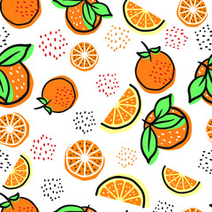 Abstract Orange Fruit Seamless Pattern Texture With Leaf