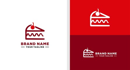 SLICE OF CAKE LOGO WITH CHERRY ON TOP LOGO PLAYFUL EDITABLE