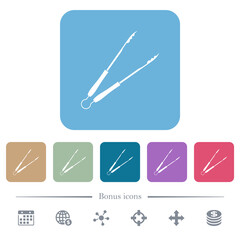 Barbecue tongs flat icons on color rounded square backgrounds