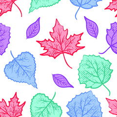 hand drawn autumn leaves seamless pattern