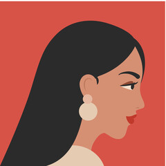 Woman portrait in minimal style. Female face profile. Brunette girl vector illustration