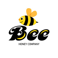 Merry bee. Logo for honey producer company. Happy cartoon abstract bee